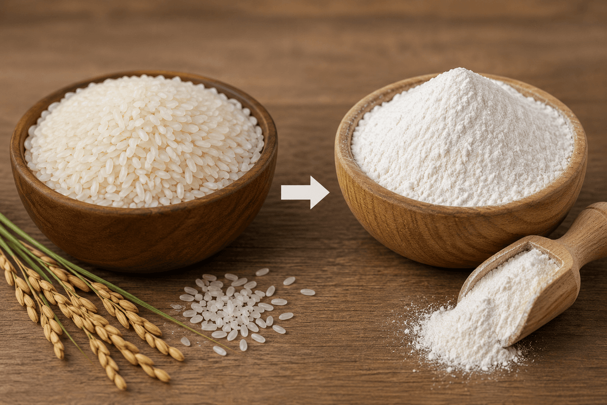 Rice ground into fine rice flour