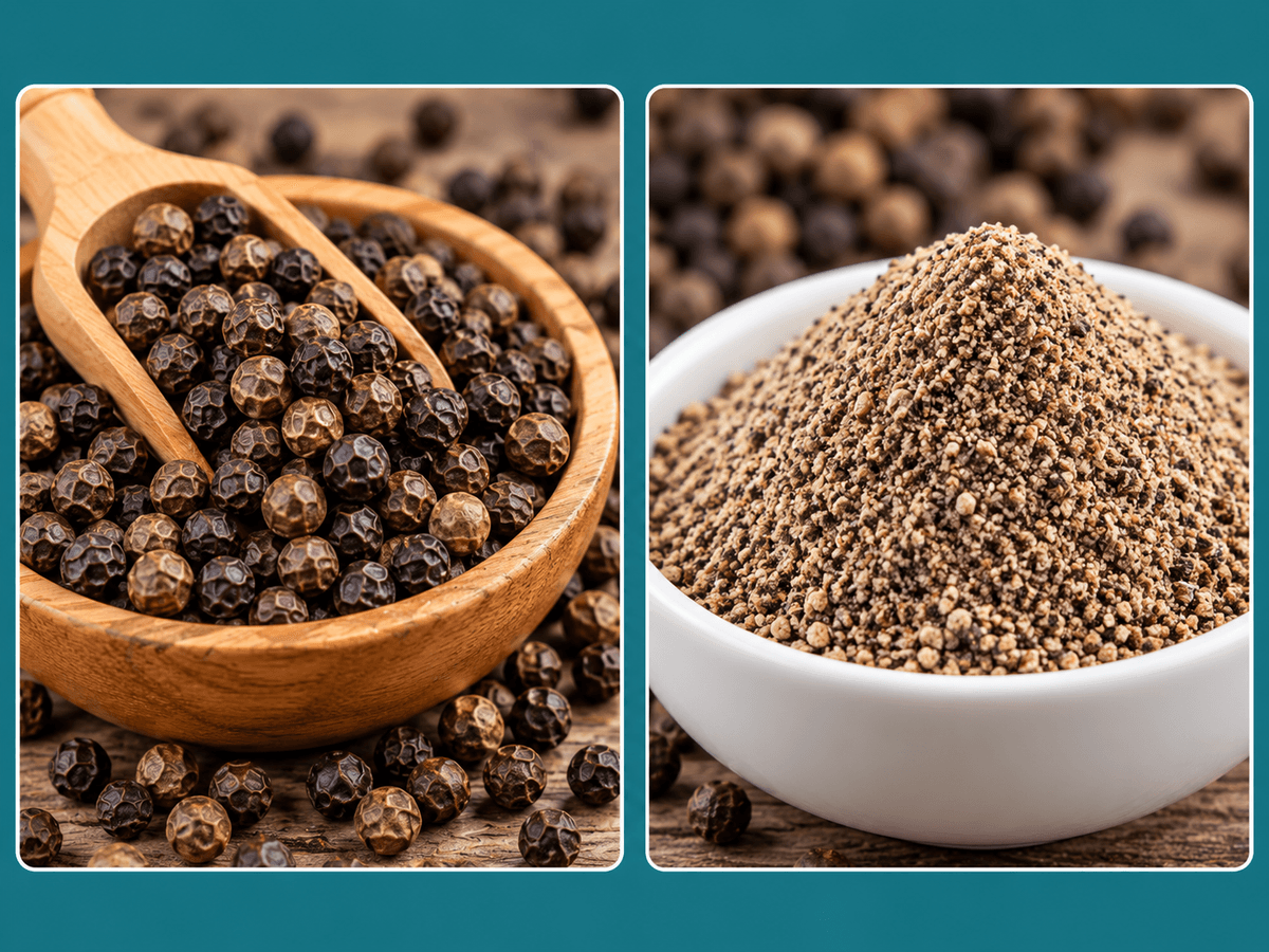 Black pepper ground into spice powder