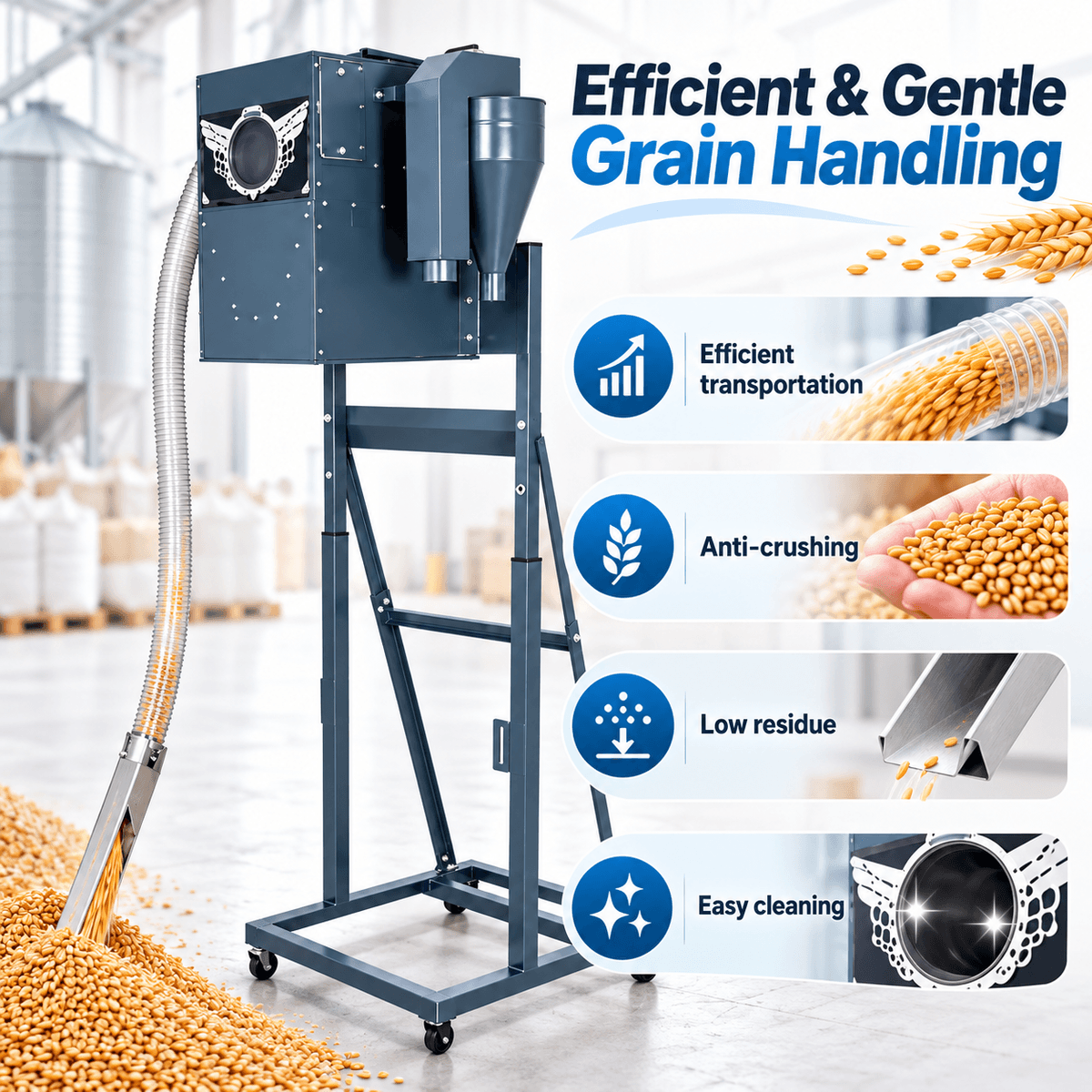 Efficient and gentle grain handling